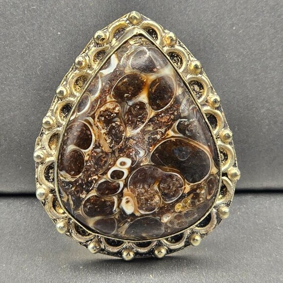 925 Sterling Silver Plated Turritella Agate Ring Size 8 Bezel Setting Bohemian - Picture 13 of 13
